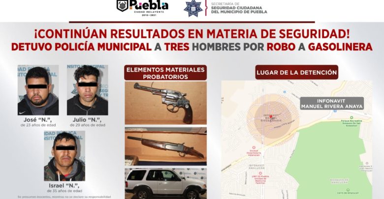 Secretaría de Seguridad del Municipio de Puebla, Infonavit, gasolinera, camioneta, persecución, cartuchos útiles, armas de fuego, Fiscalía General del Estado