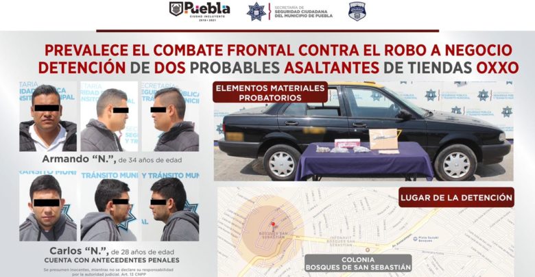 robo, Oxxo, detenidos, antecedentes penales, Código Rojo, Nota Roja, Puebla, Noticias