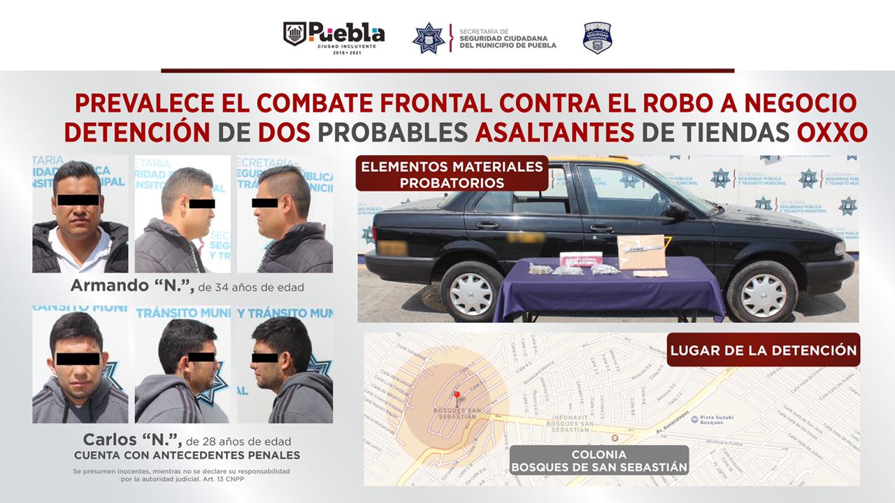 robo, Oxxo, detenidos, antecedentes penales, Código Rojo, Nota Roja, Puebla, Noticias