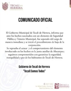 policía municipal, Tecali de Herrera, riña, patrulla, arma de fuego, Ahuatepec, baja, ayuntamiento