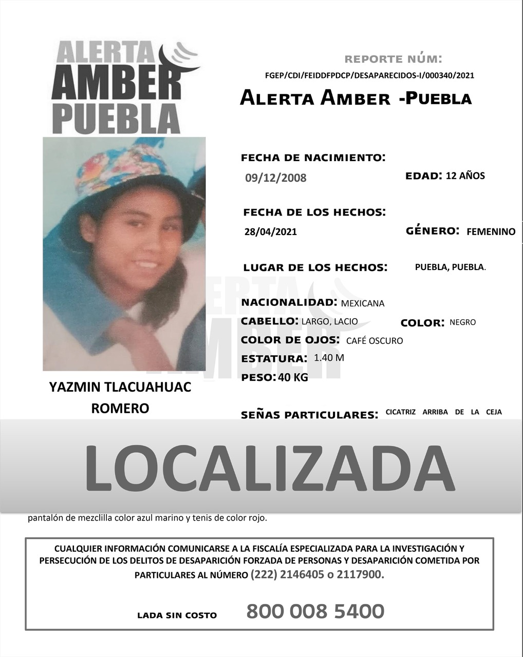 Alerta Amber, desaparecida, menor de edad, Fiscalía General del Estado, medios de comunicación