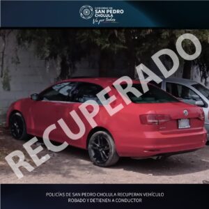 Recuperan en San Pedro Cholula vehículo robado, hay un detenido