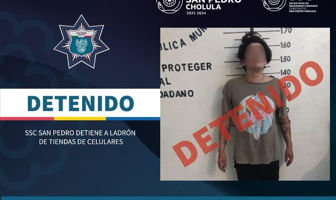 San Pedro Cholula, detenido, robo de celulares