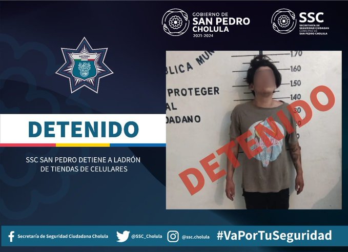 San Pedro Cholula, detenido, robo de celulares