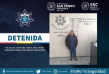 San Pedro Cholula, detenida, vehículo robado, camioneta