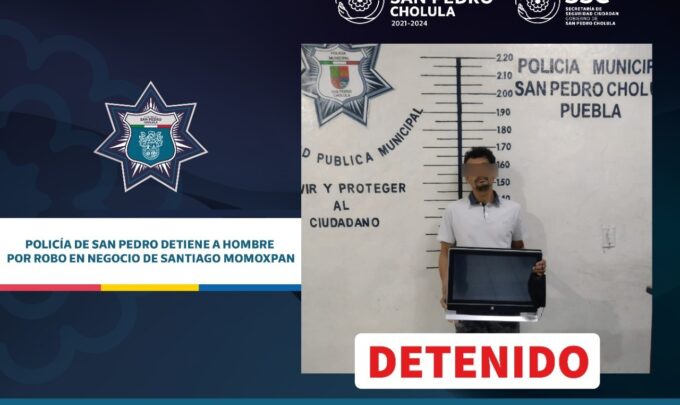 Santiago Momoxpan, detenido, San Pedro Cholula, robo a negocio