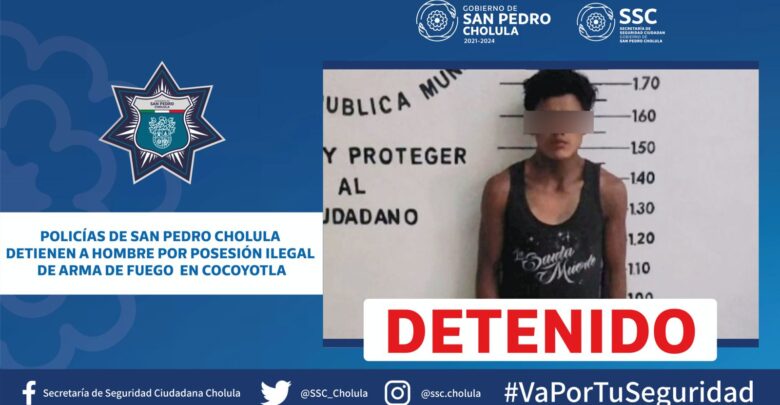 San Pedro Cholula, detenido, posesión ilegal, arma de fuego
