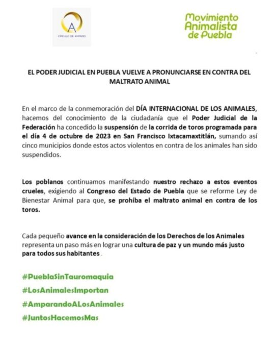 San Francisco Ixtacamaxtitlán, corridas de toros, suspensión, Poder Judicial de la Federación