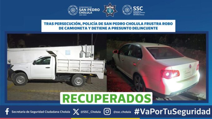 San Pedro Cholula, detenido, robo de vehículo, fuga