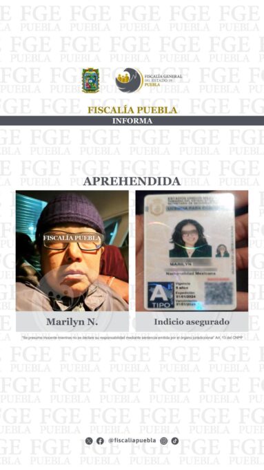 Marilyn Cote, aprehendida, Tlaxcala, Fiscalía General del Estado