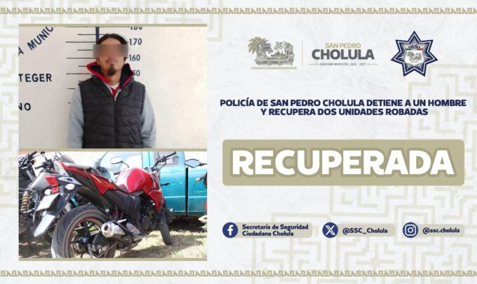 San Pedro Cholula, robo de vehículo, detenido, aseguramiento