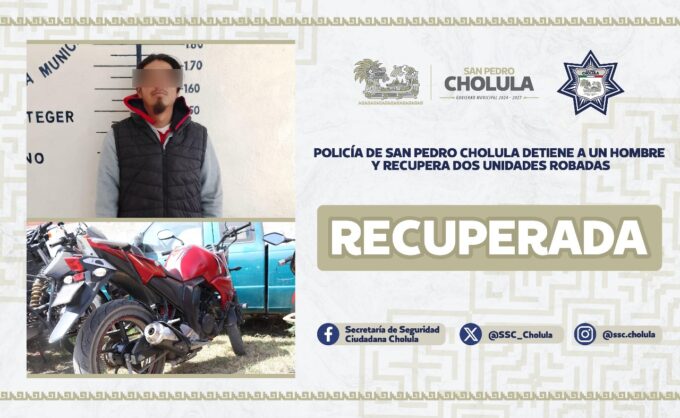 San Pedro Cholula, robo de vehículo, detenido, aseguramiento