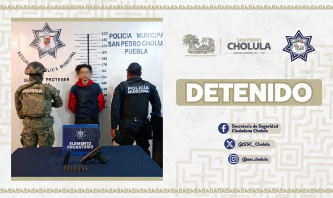 San Pedro Cholula, detenido, arma de fuego, posesión