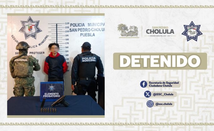 San Pedro Cholula, detenido, arma de fuego, posesión