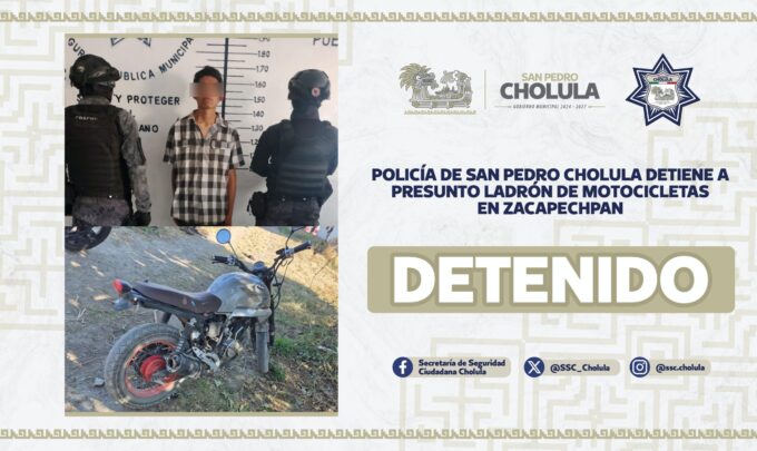 de motocicleta, ladrón, detenido, Policía Municipal de San Pedro Cholula