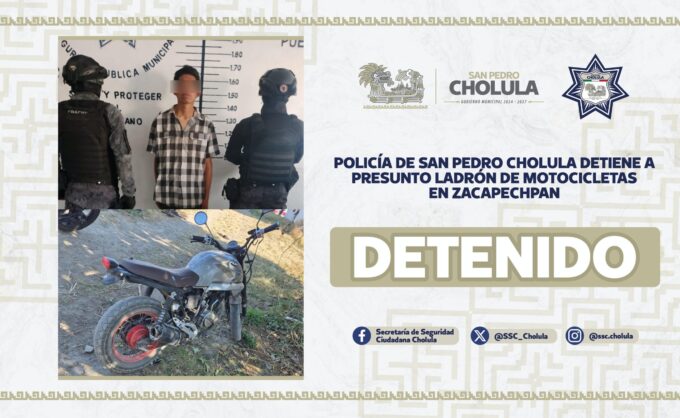 de motocicleta, ladrón, detenido, Policía Municipal de San Pedro Cholula